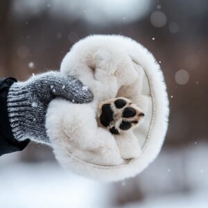 Dog paw being checked after a winter walk