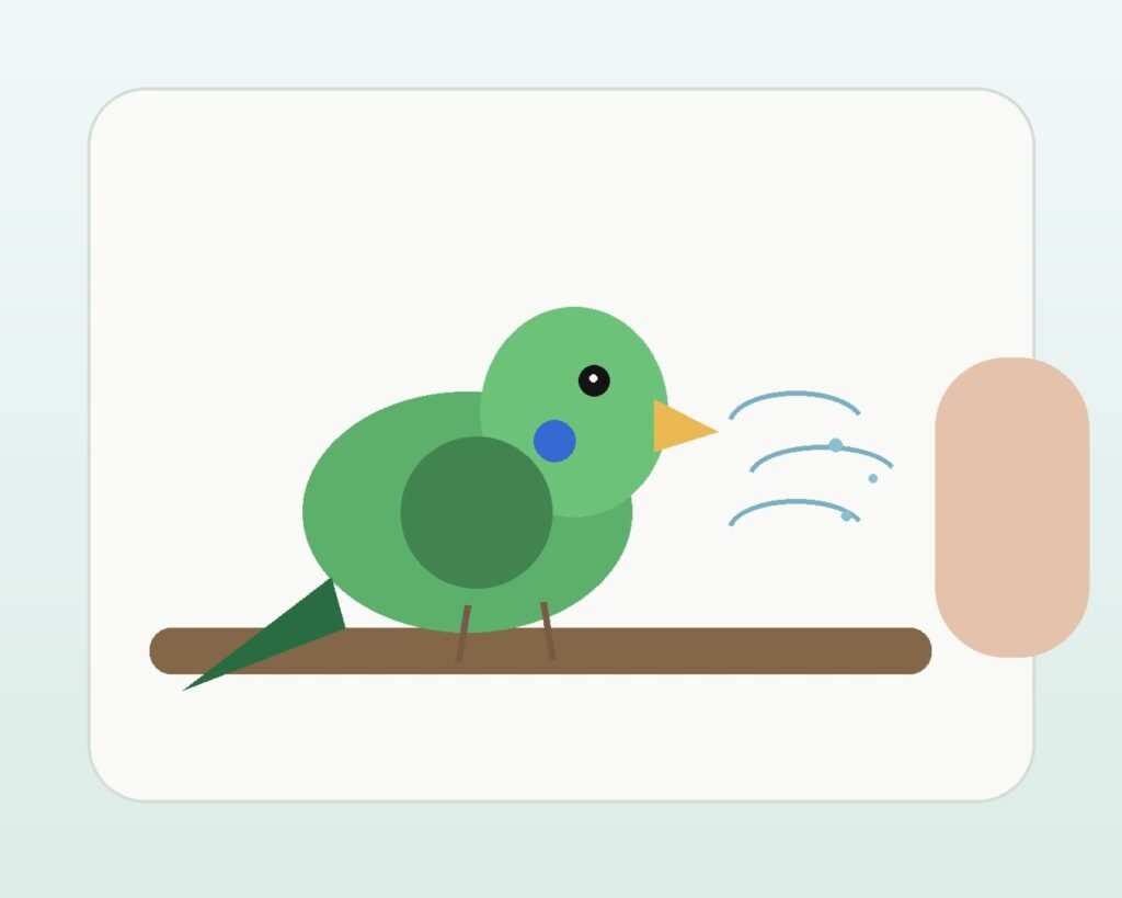 Illustration of a companion bird sneezing while an owner observes