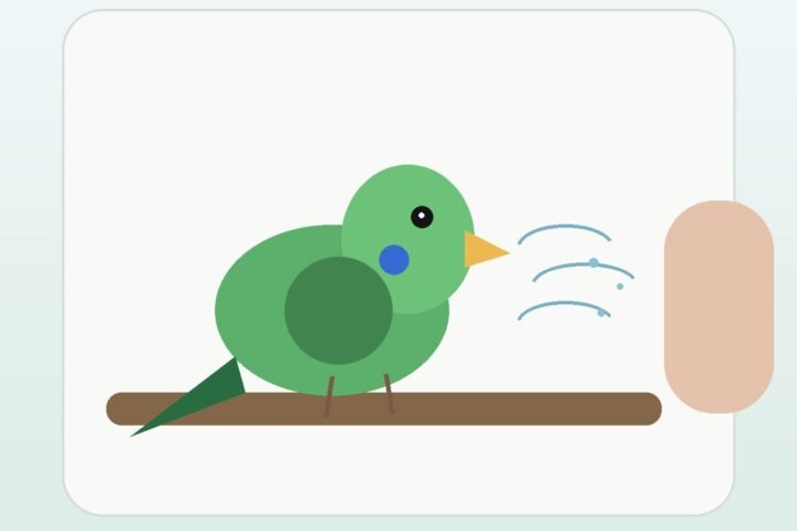 Illustration of a companion bird sneezing while an owner observes