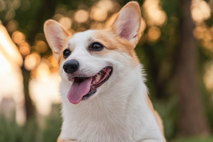 Happy Corgi standing outdoors with a visible healthy body shape